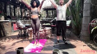 Down Doggy: Black babe doing sweaty nude Yoga and grinding on white interracial boyfriend