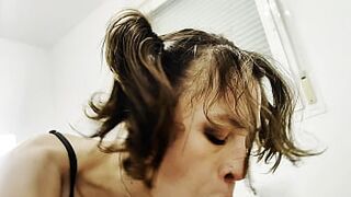 Hotwife sucks her cousin's cock