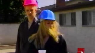 Kinky dyke babes strapon fucking in luscious threesome