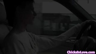 Babe eats pussy on the back seat 