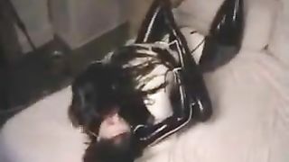 Lesbian couple enjoy in rubber catsuit