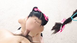 Asian Serving Her Masters Cock During A Blowjob Training Tied Up In Bondage - Hair Cutting BDSM