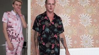 Seduced my boyfriend's stepfather with her big tits. Foursome bisexual fucking