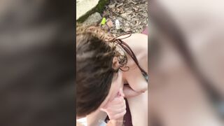 Horny teen in bikini gives oily titjob and suck my dick on public beach