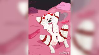 Elf tied with a vibrator and geisha balls and fishnet stockings
