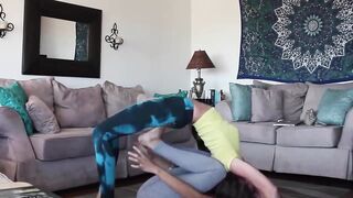 Young amateur girls in softcore yoga action 7