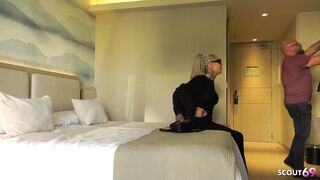 Slim German Mature Wife with Many Tattoos Talk to no Condom Cheating Fuck at Hotel and leg him cum on small Ass