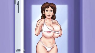 Summertime Saga - Busty Milf shows can barely fit in her sexy white bikini