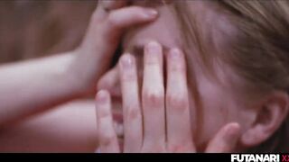 2 Blondes 1 Brunette - Trans Fucks Girl in Lesbian Shemale Threesome with Double Futa Transformation