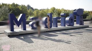 Walking Completely Naked Around the World Famous Madrid Sign... Surrounded by People
