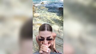 Best blowjob with cum on face and tits from a stranger on the beach