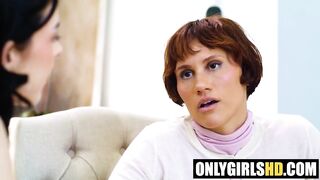 Secret Big Ass Fuck: Stepdaughter Rides Stepmom’s Strap-On Under Table!