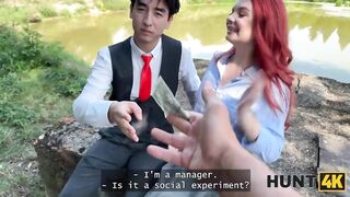 HUNT4K. Sexy girl cheated on her BF in public. Hot sex with Miss Olivia