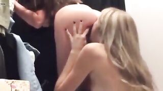 Sexy blond amateur girlfriend play in a dressing room