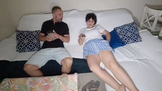 Stepmom helps stepson empty his balls and he cums inside her hairy pussy