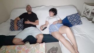 Stepmom helps stepson empty his balls and he cums inside her hairy pussy