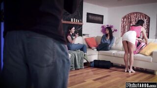 Stepdads scheme to fuck his busty stepdaughter Hazel Moore and gfs works out well.He sends her gf Jill Kassidy to his stepson where shes anal reamed