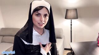 SEX on the table with BLASPHEMOUS BUSTY NUN cum on pussy