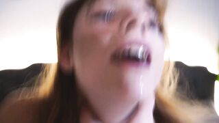 Condom RIPPED! Teen step sister likes it hard! MASSIVE creampie in her horny pussy