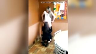 Young lesbians have oral sex in a restaurant