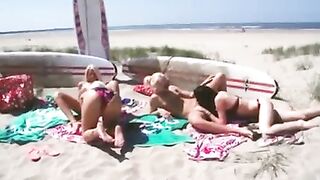 Beach girls play together