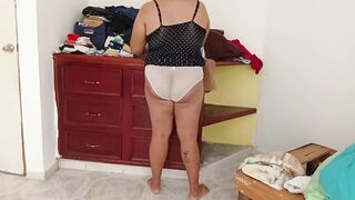 Chubby Mom Tidying Up Room And Folding Laundry 2