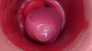 Inside a Camgirl Cervix POV Camera in Vagina with big dick toy