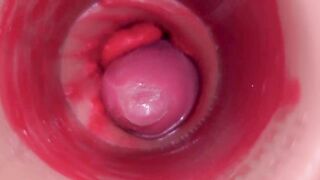 Inside a Camgirl Cervix POV Camera in Vagina with big dick toy
