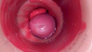 Inside a Camgirl Cervix POV Camera in Vagina with big dick toy
