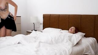 Step Mom and Step Sister Share Bed with Step Son in Wild Hotel Fuck