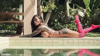 SANKTOR - INKED BUSTY MOM WITH BIG BOOBS TEASING IN THE SWIMMING POOL