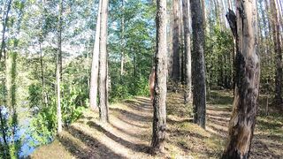 Nude girl walk in forest and No Bra No problem