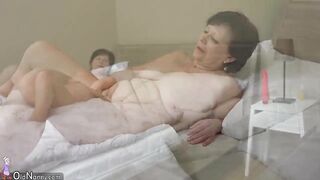 OldNanny Granny and sexy teen playing with strapon, Granny m