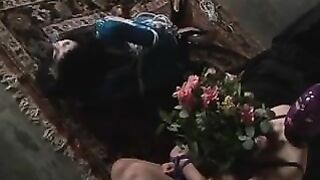 Slut in blue latex suit gagged and bound
