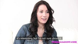 FemaleAgent Shy beauty practices her pussy licking skills