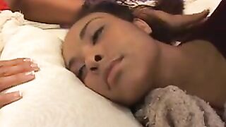 Hot lesbos finger and suck pussy on couch