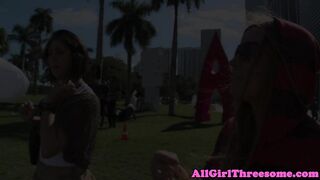 Lez babe strapon fucked during threesome 