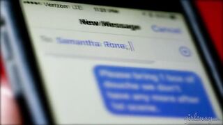 Text message interrupts hot lesbian sex