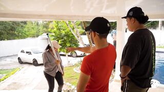 Dumd milf gets a job as a pool attendant, boss finds her big tits; fucks her pussy until she squirts