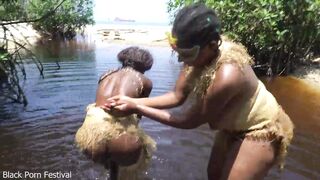 Tribal afro angels performing wild sex ritual on me by the river