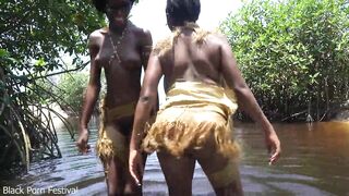 Tribal afro angels performing wild sex ritual on me by the river
