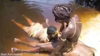 Tribal afro angels performing wild sex ritual on me by the river