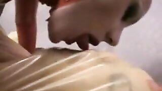 Submissive lesbian slut anal inflatation in latex black body