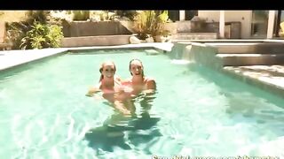 hot lesbian kisses at the pool