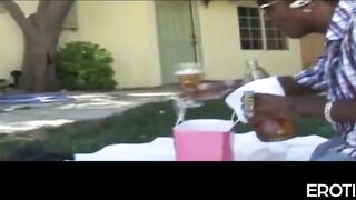 Ebony gal gets it hard in the snatch aperture