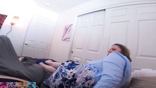 Stepson shares a couch with stepmom and they try not to get undressed