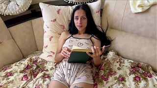 Step Son fingering his Step Mommy during the time that that babe reading a book, and then screw and cum inside.