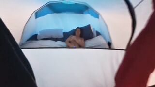 I go into the tent at the campsite and discover the greedy Italian mother i'd like to fuck touching her hirsute twat