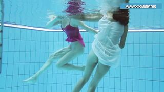 Hotly dressed teens in the pool