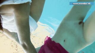 Hotly dressed teens in the pool